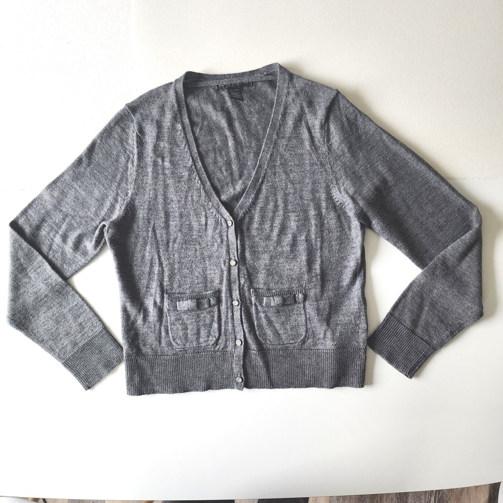 SARAH SPENCER Cardigan Womens Med Petite Wool Blend Knit Pockets Classic Luxury